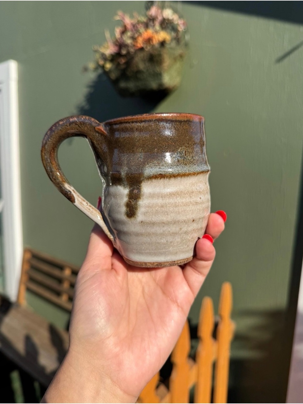 Glazed Ceramic Coffee Mug in Brown & Cream